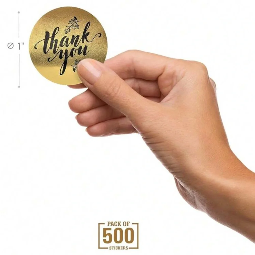 Gold Thank You Stickers Roll of 500 1”